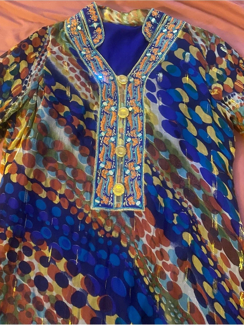 Vibrant Multicolor Printed three-quarter length sleeves Women’s Dress